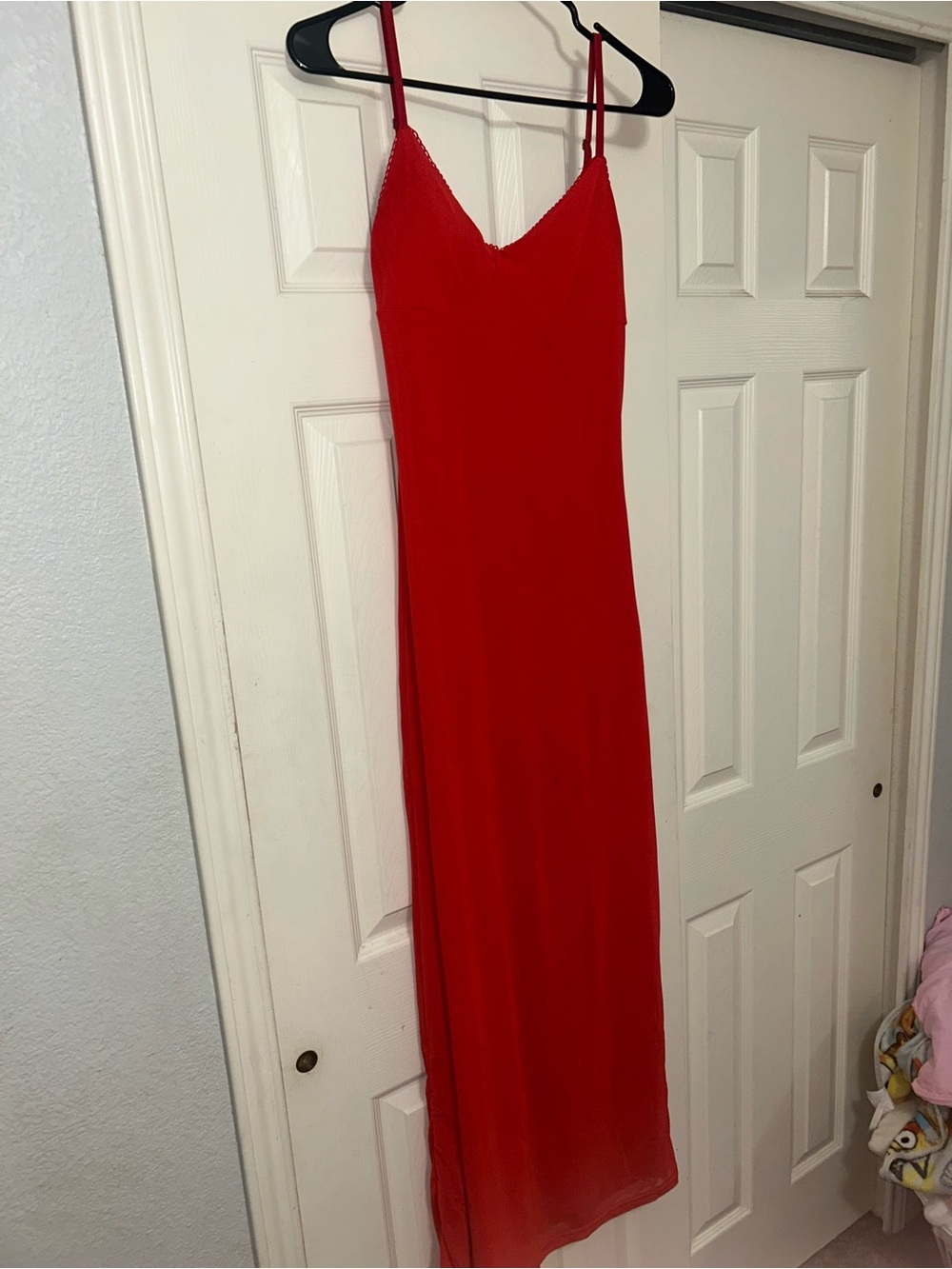 Red Slip Maxi Dress with Spaghetti Straps and Built In Bra
